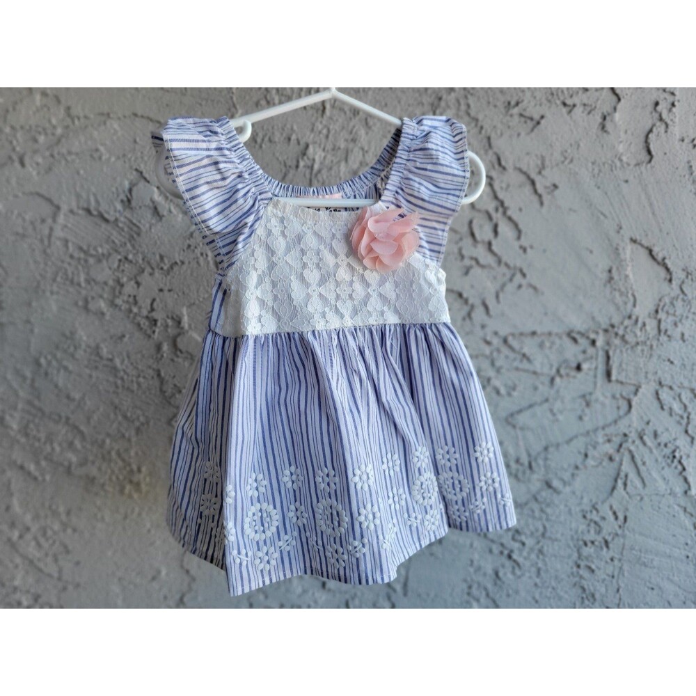Little Lass Bluee and White Striped Girls Dress Size 2T